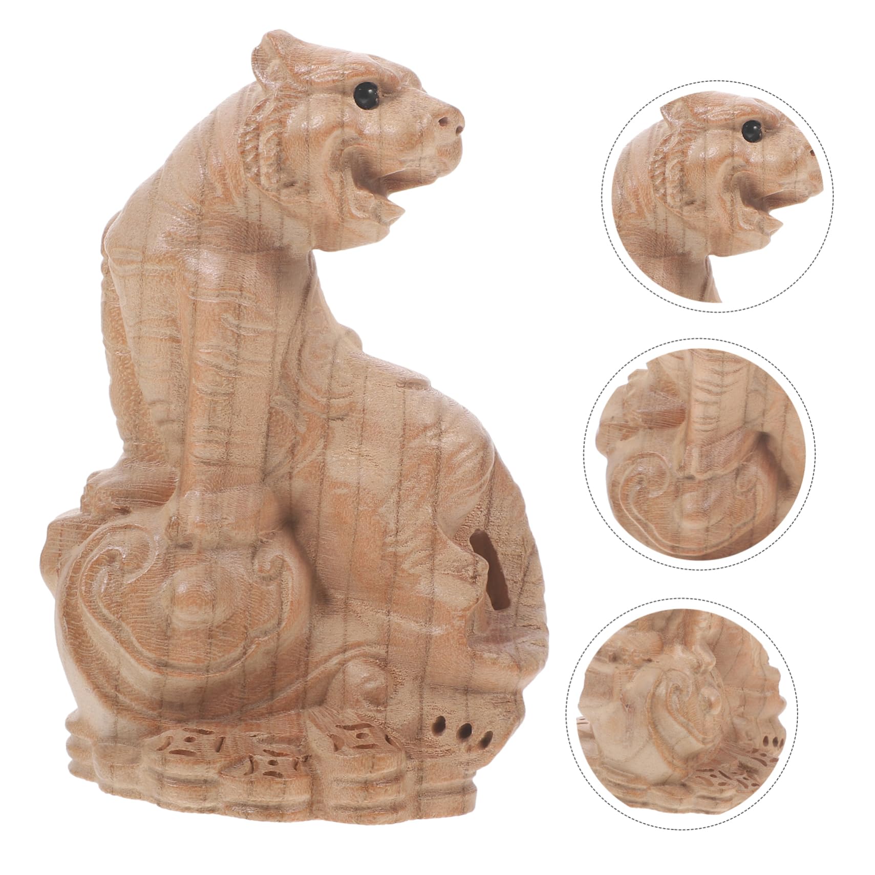 Amazon.co.jp: ULTECHNOVO 彫刻虎の木製デスクトップ装飾 桃木製 十二